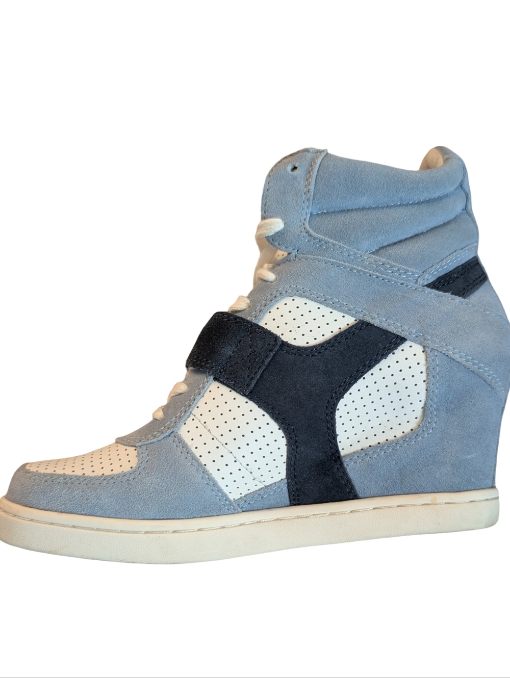 ASH Bowie Blue White Leather Wedge Sneakers 41